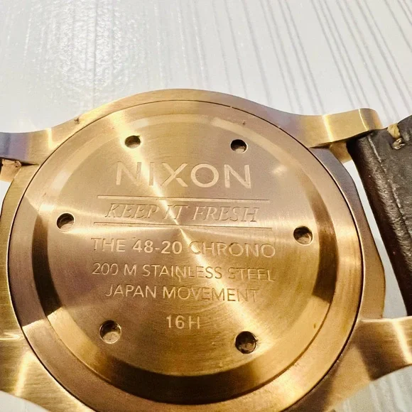 Nixon Rose Gold and Brown Leather Chronograph Watch 48-20 - Picture 5 of 8